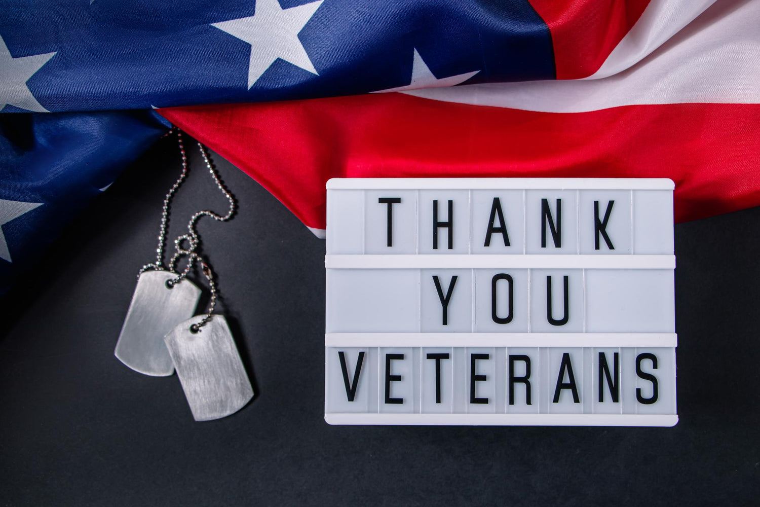 Memorial Day in United States. Thanks to the veterans. Military dog tags and American flag. Celebration concept.