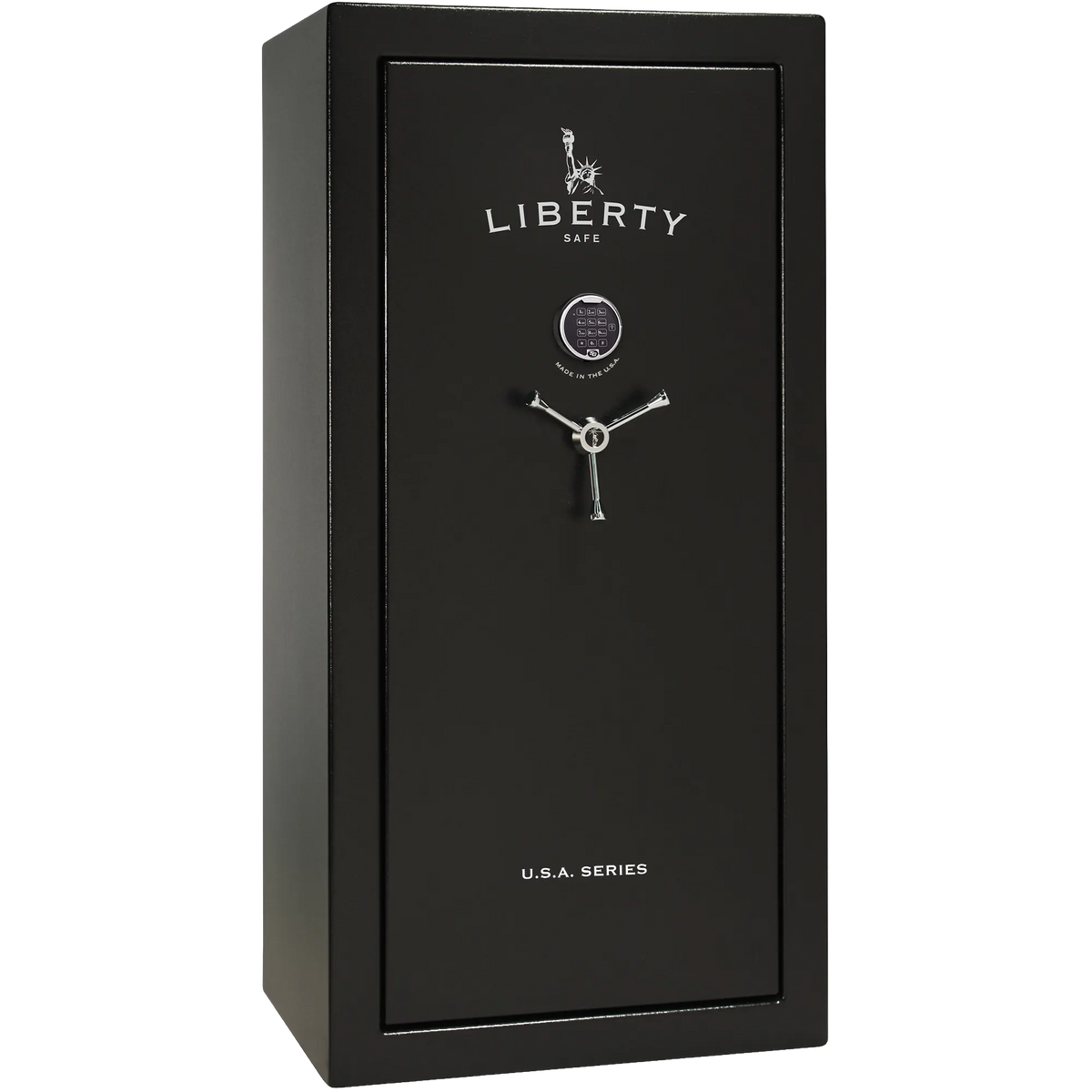 A black Liberty Safe U.S.A.