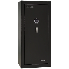 A black Liberty Safe Home SE security safe with a digital lock and silver handle, shown on a plain white background.